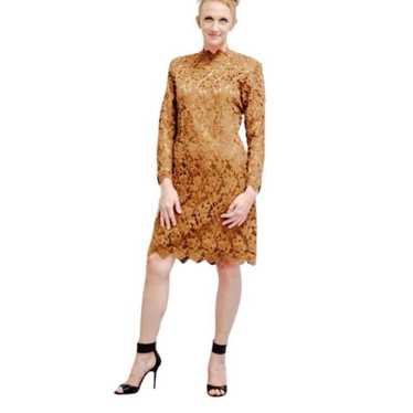 Vintage 1980s Brown Lace Mesh Long Sleeve Lace Co… - image 1