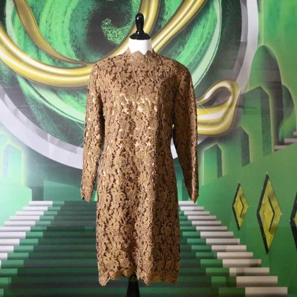 Vintage 1980s Brown Lace Mesh Long Sleeve Lace Co… - image 7