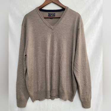 Club fashion Room Merino Wool Blend V neck Pullover Sweater Men's XL - Brown