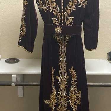 Moroccan Dubai Kaftan velvet Arabic Abaya Maxi Ha… - image 1