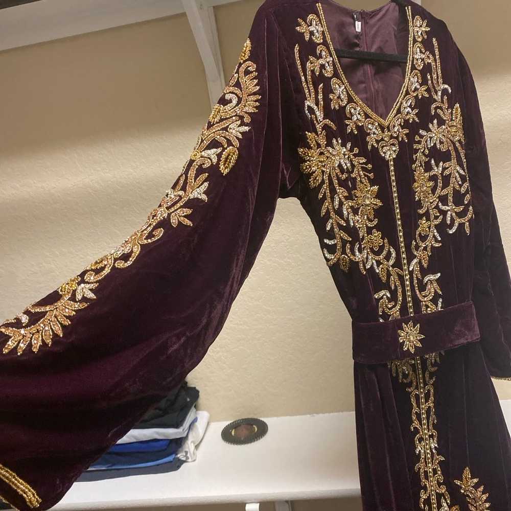 Moroccan Dubai Kaftan velvet Arabic Abaya Maxi Ha… - image 3