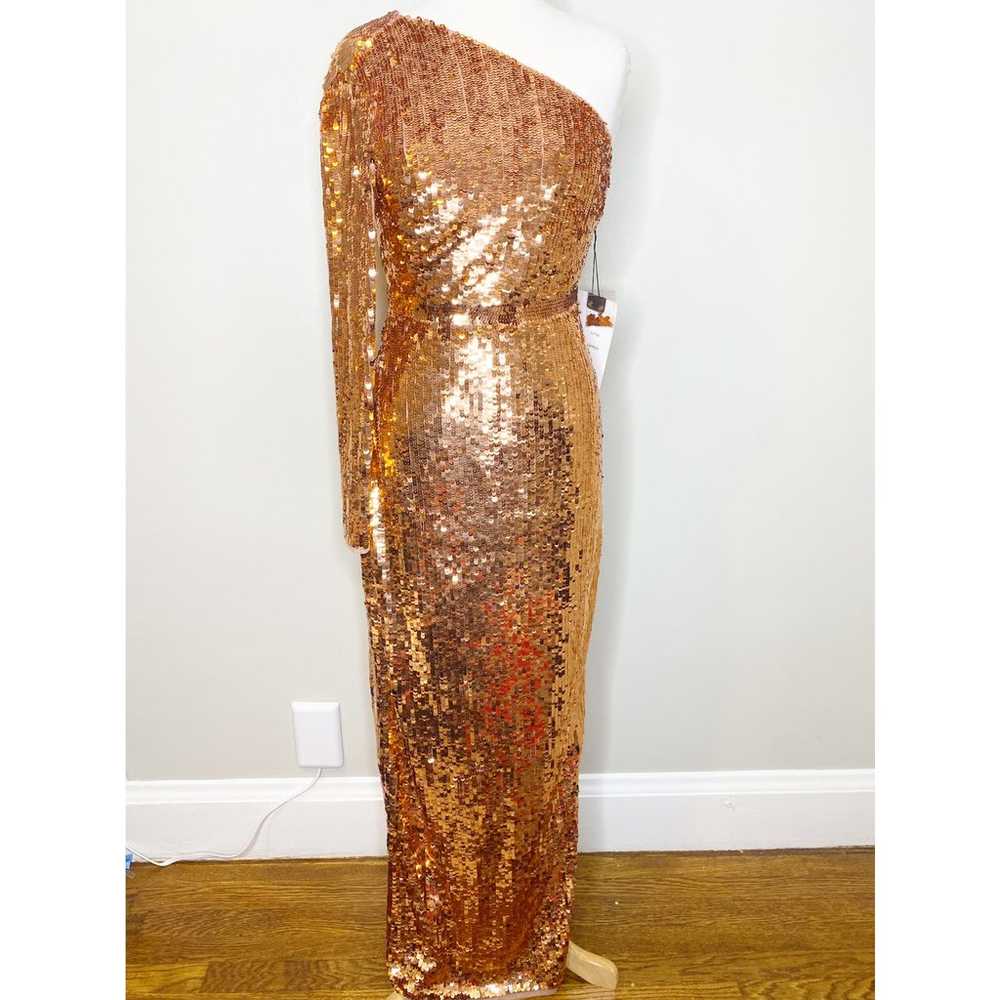 Mac Duggal Copper Sequin One Sleeve High Slit Dre… - image 5