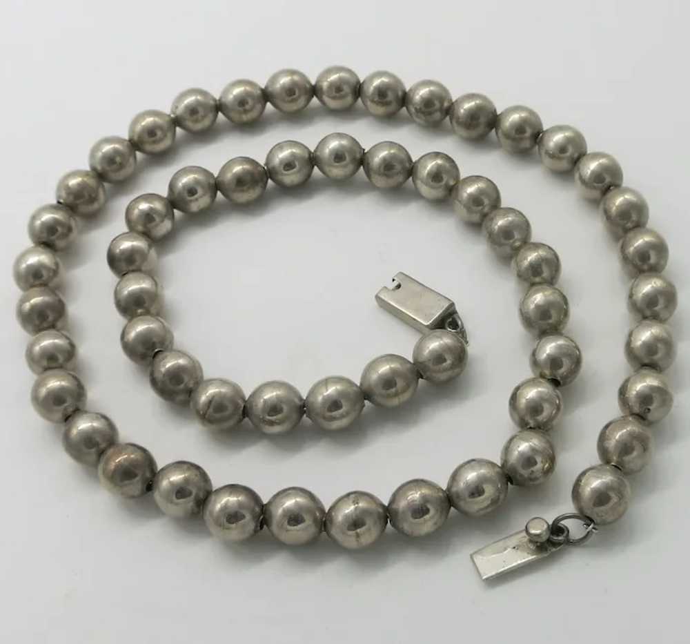 Taxco Mexico Sterling Bead Necklace Silver "Pearl… - image 2