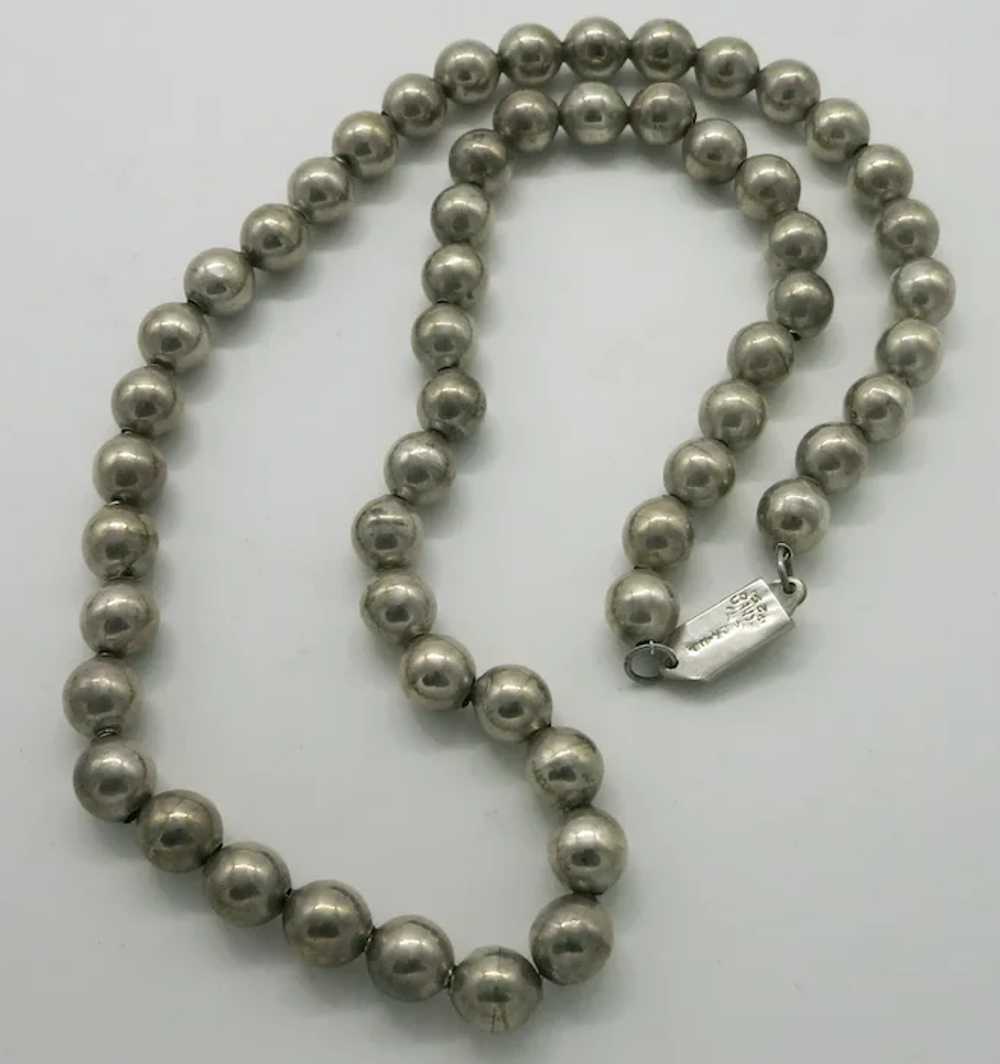 Taxco Mexico Sterling Bead Necklace Silver "Pearl… - image 3