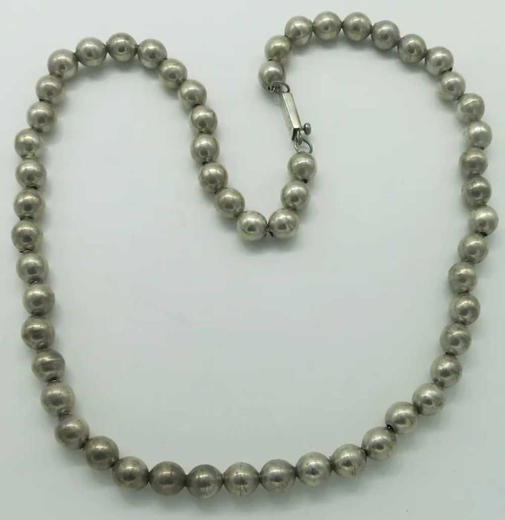Taxco Mexico Sterling Bead Necklace Silver "Pearl… - image 4