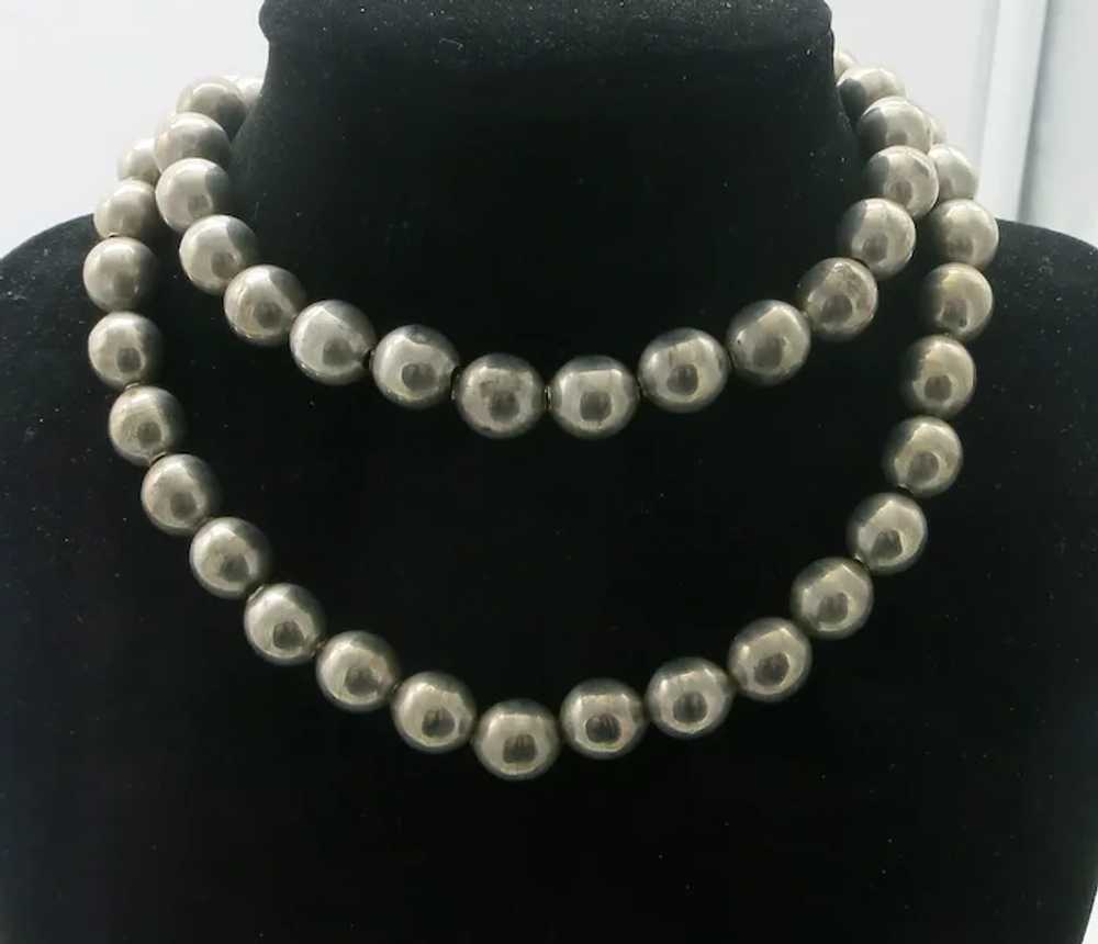 Taxco Mexico Sterling Bead Necklace Silver "Pearl… - image 5