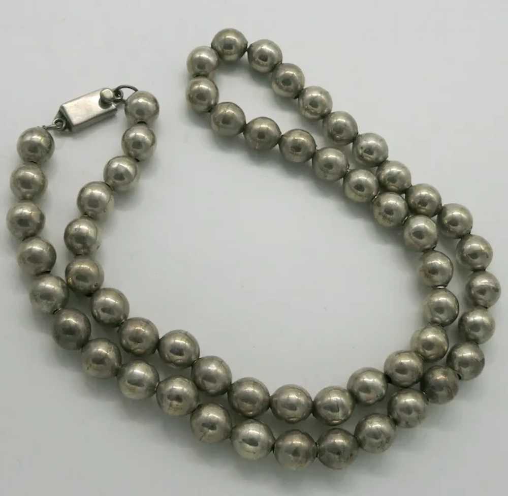 Taxco Mexico Sterling Bead Necklace Silver "Pearl… - image 7