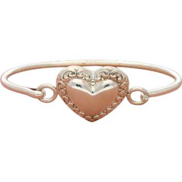 Sterling Silver & 14K Yellow Gold Diamond Heart Bangle Bracelet