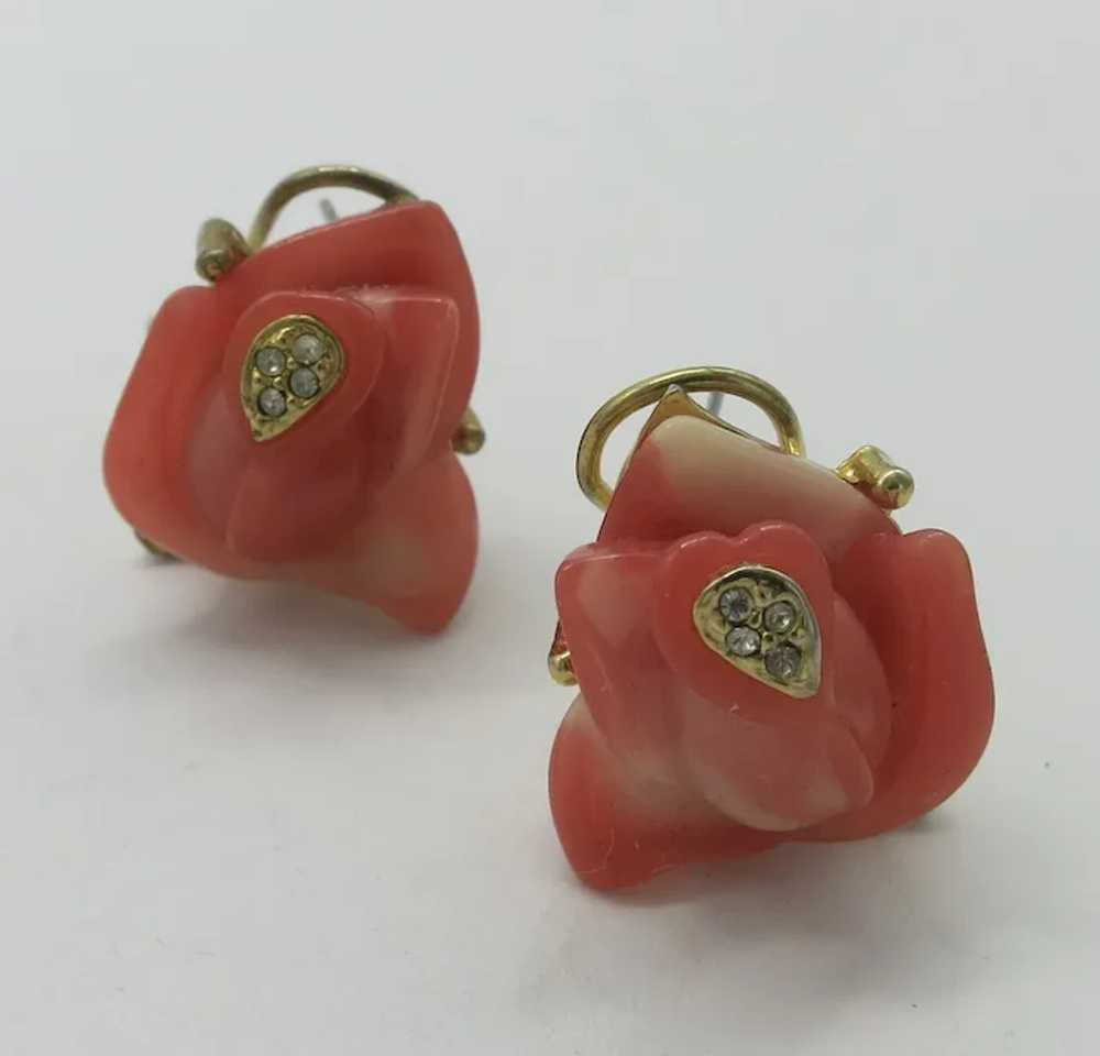 Faux Coral Rose Earrings Carucci - image 3