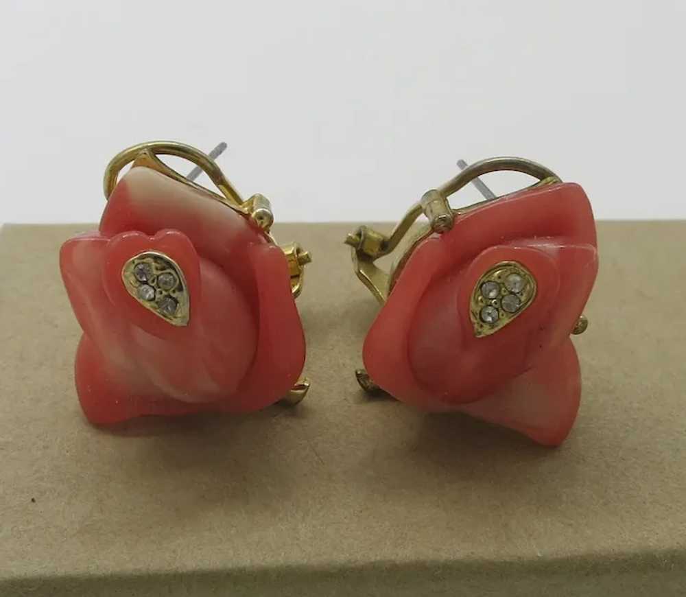 Faux Coral Rose Earrings Carucci - image 4