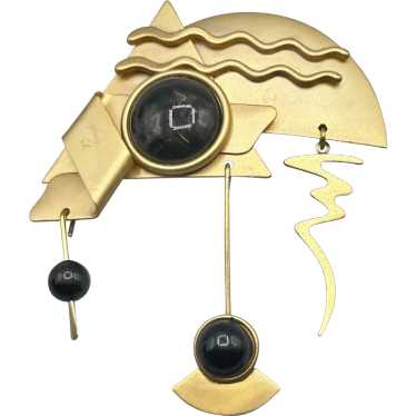 Vintage Modernist Abstract Pin Brooch Matte Gold … - image 1