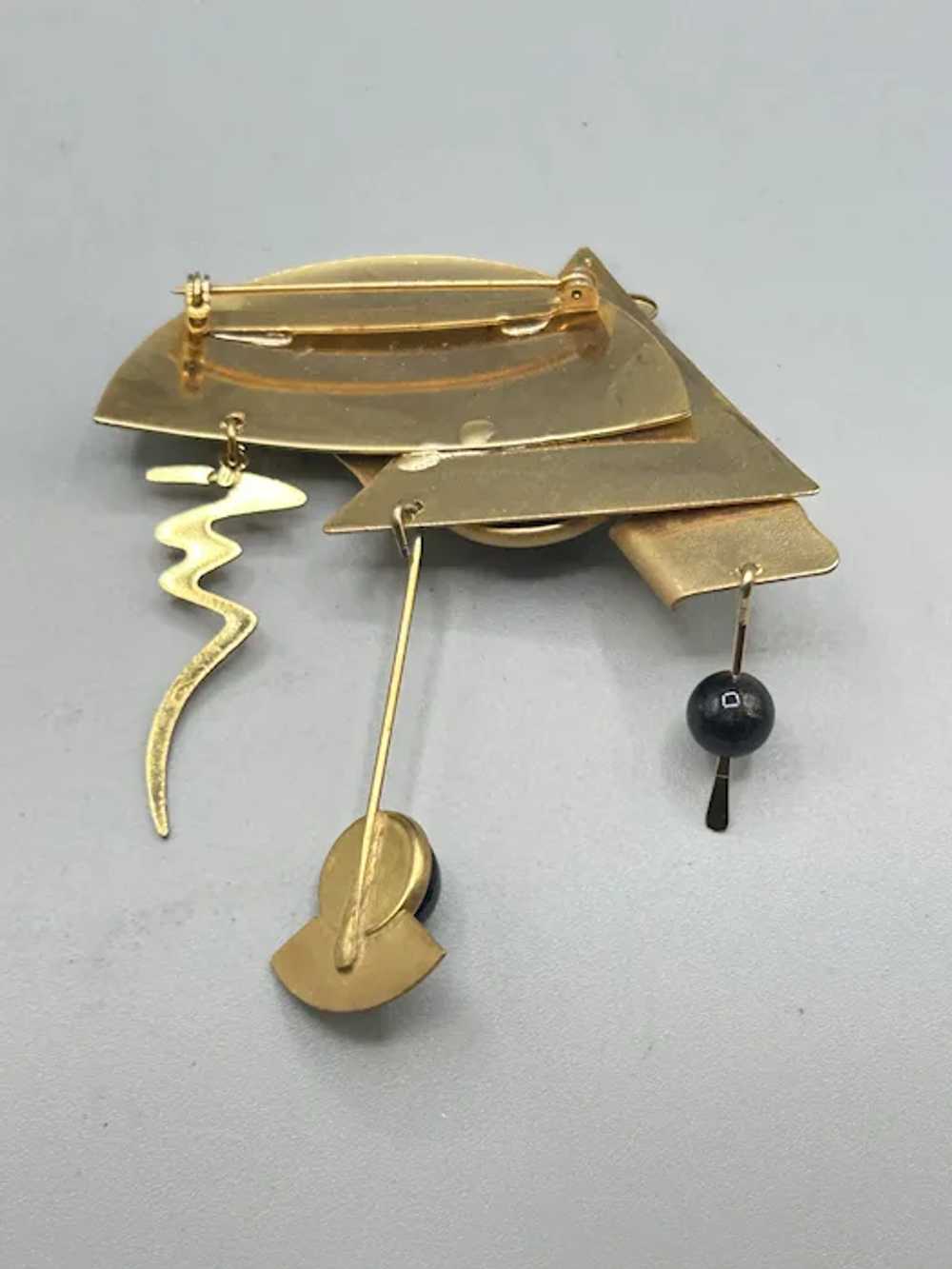 Vintage Modernist Abstract Pin Brooch Matte Gold … - image 4