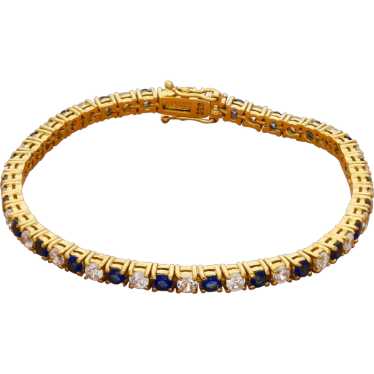 Sterling Silver Gold Plate Blue & Clear Cz Tennis… - image 1