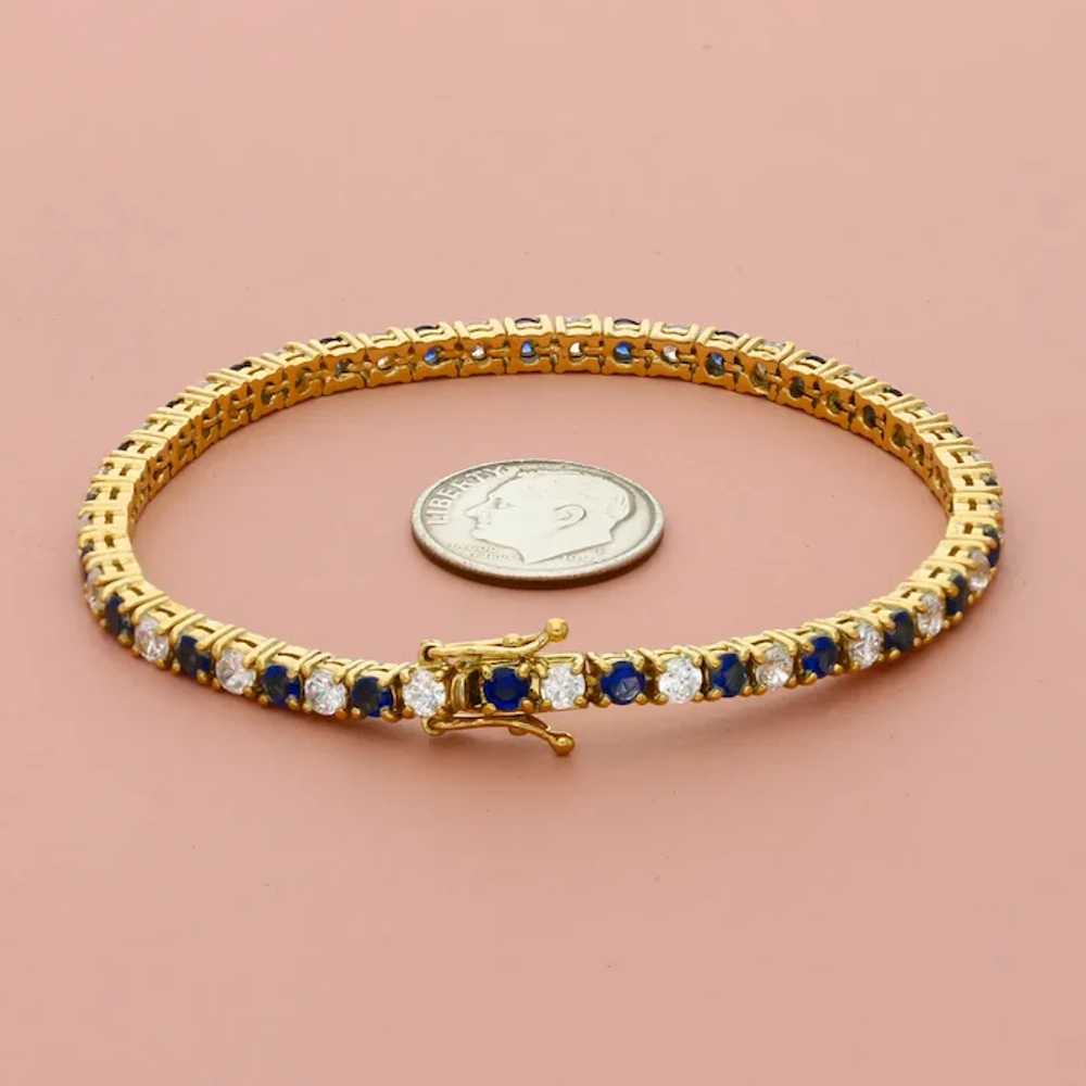 Sterling Silver Gold Plate Blue & Clear Cz Tennis… - image 4