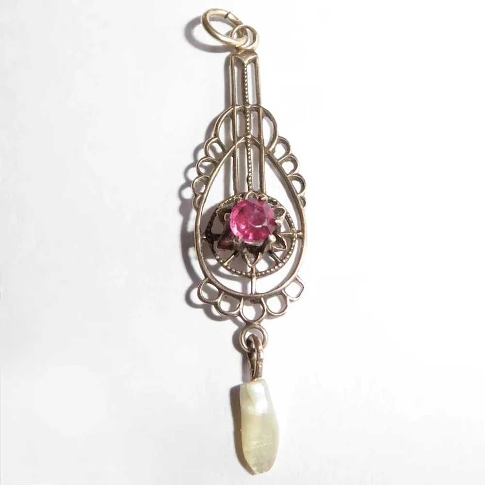 10k Yellow Gold Lavaliere Pendant w Paste - image 12