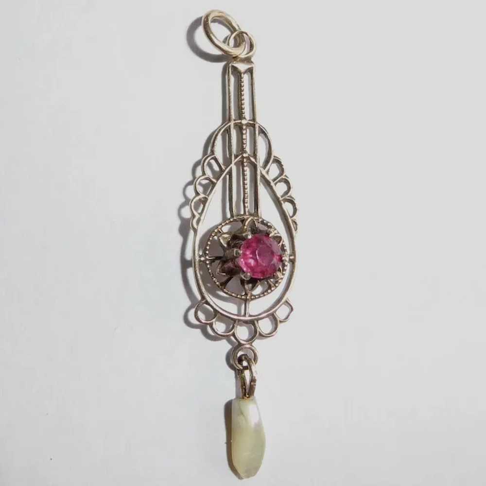 10k Yellow Gold Lavaliere Pendant w Paste - image 2