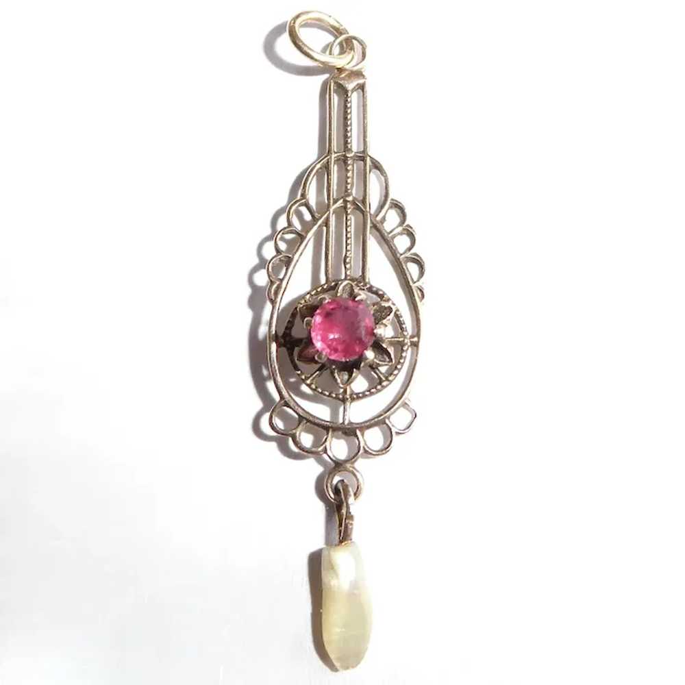 10k Yellow Gold Lavaliere Pendant w Paste - image 3