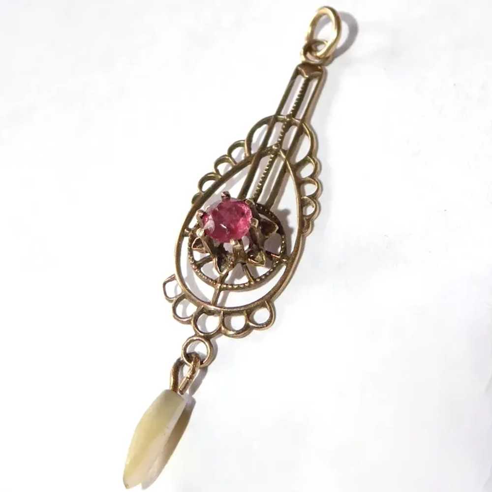 10k Yellow Gold Lavaliere Pendant w Paste - image 4