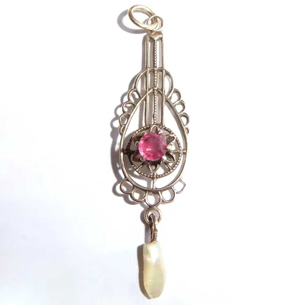 10k Yellow Gold Lavaliere Pendant w Paste - image 6