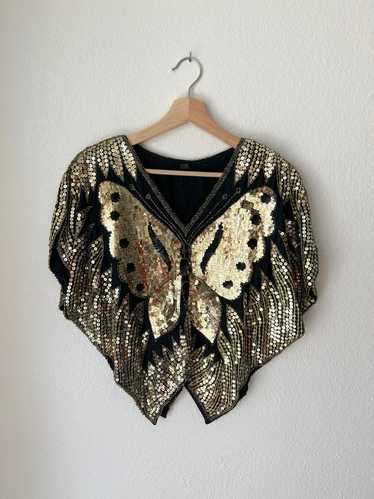 Vintage Gold Sequin Butterfly Top (S) | Used,…