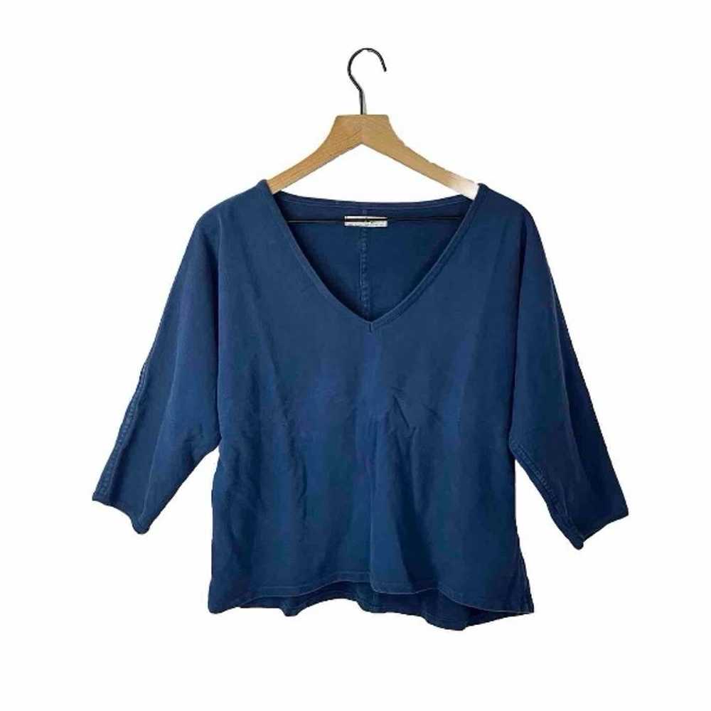 Esby Blue Cotton V Neck Sunset Pullover Top - image 1