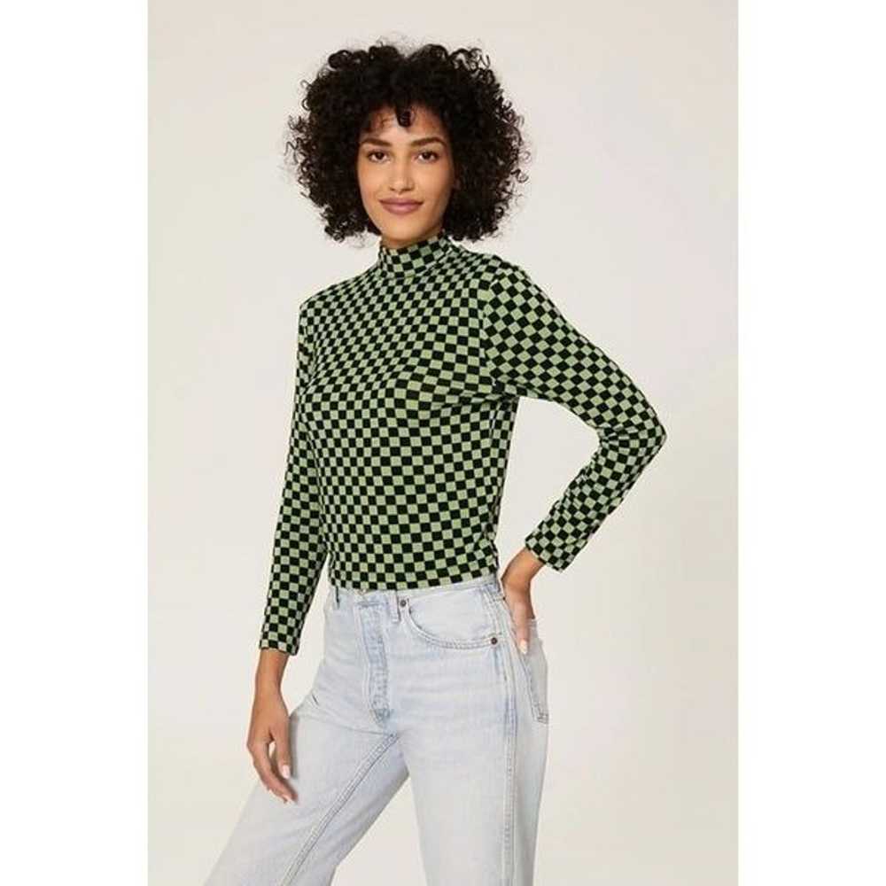 Rixo Tully Check Turtleneck Top Green Womens Size… - image 5