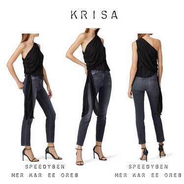 Krisa One Shoulder Tie Top Blouse In Chiffon Blac… - image 1