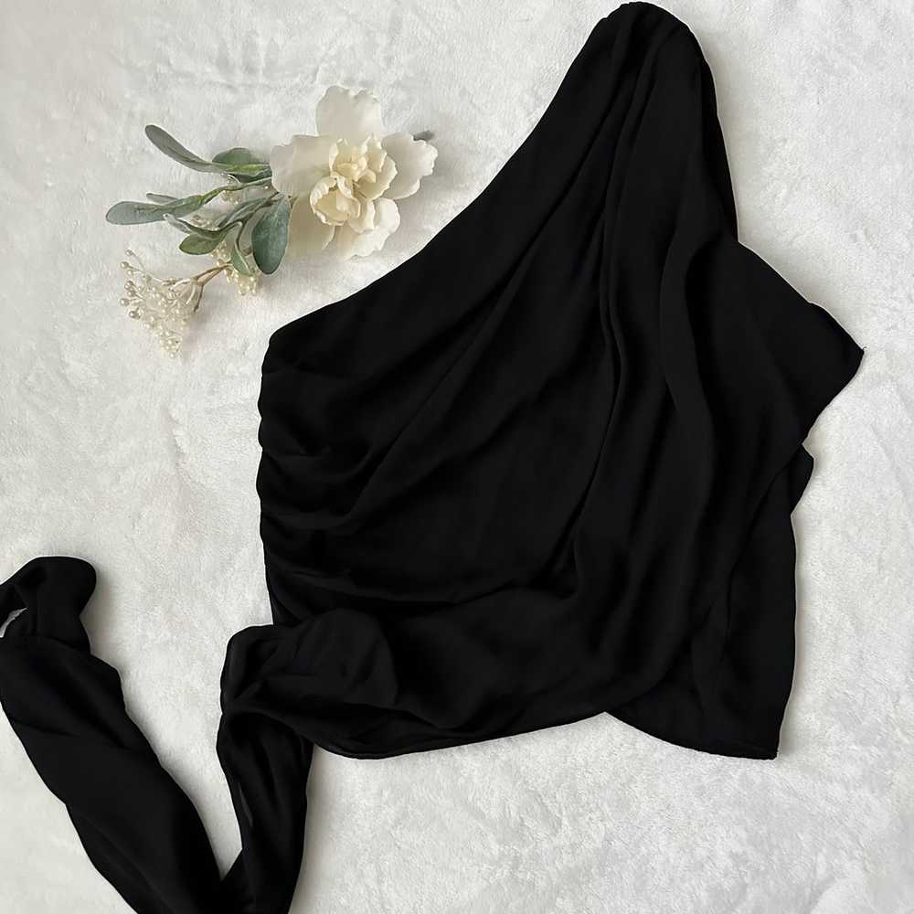 Krisa One Shoulder Tie Top Blouse In Chiffon Blac… - image 2