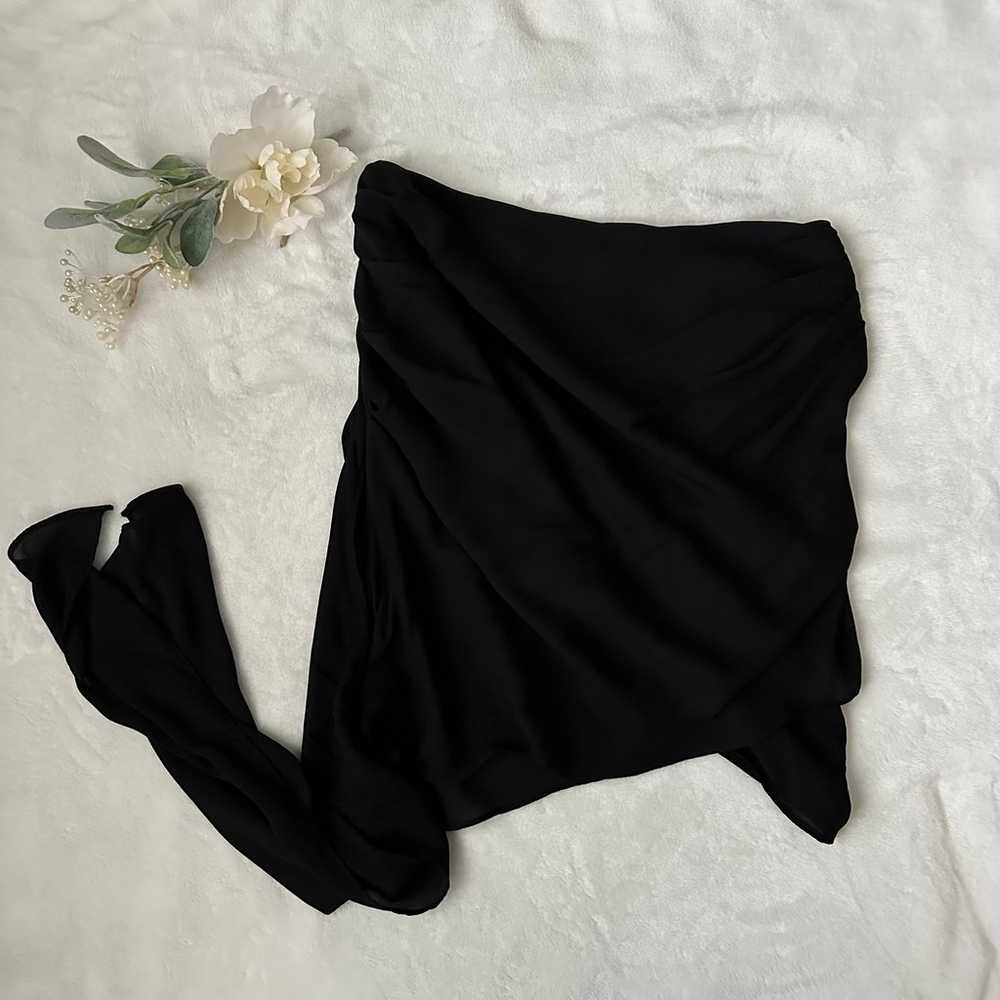 Krisa One Shoulder Tie Top Blouse In Chiffon Blac… - image 4