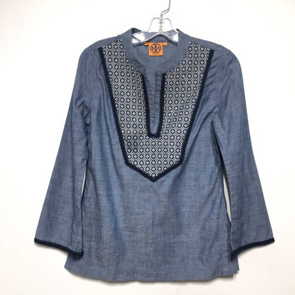 Tory Burch Chambray Embroidered Tunic Bl - image 2