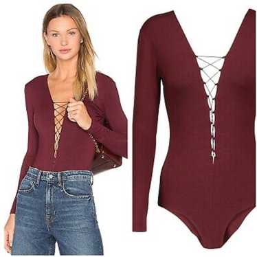 Burgundy, Stretch modal lace-up bodysuit - image 1
