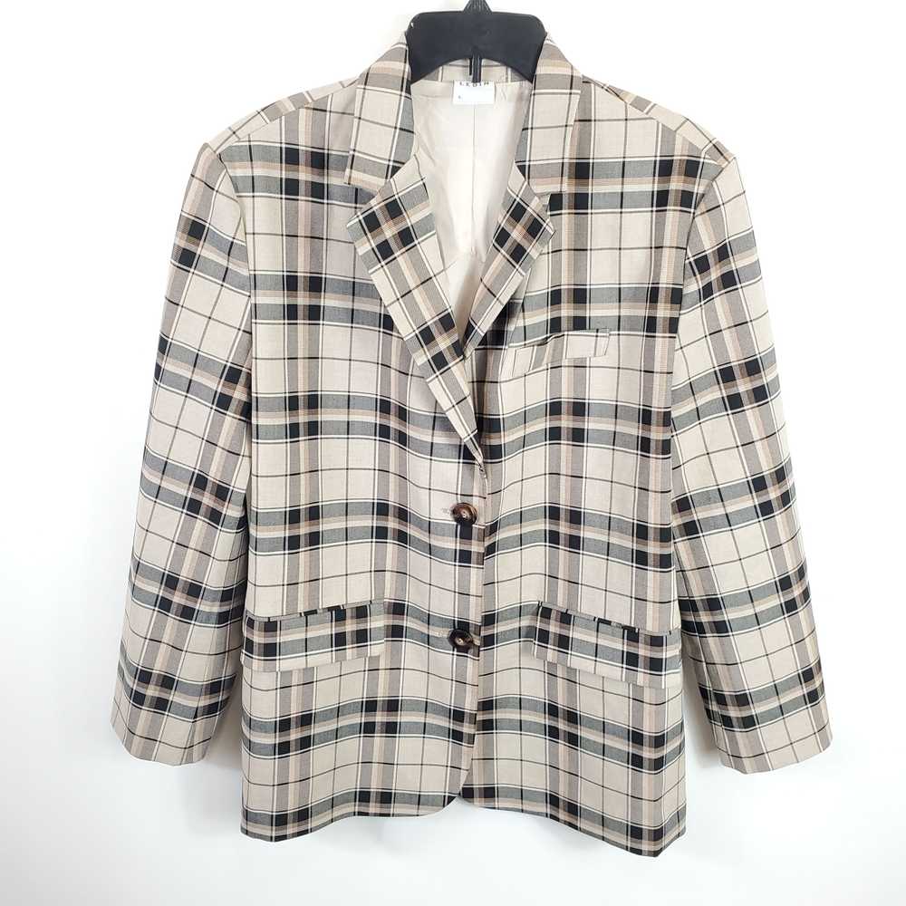 Ledin Women Beige Plaid Long Blazer L - image 1