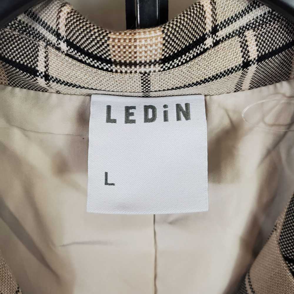 Ledin Women Beige Plaid Long Blazer L - image 3