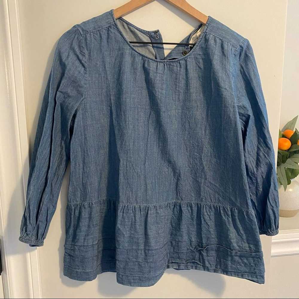THE GREAT. Cotton Button Back Chambray Denim Top 0 - image 10