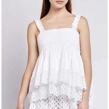 Tory Burch 'Georgette' White Smocked Embroidered … - image 1