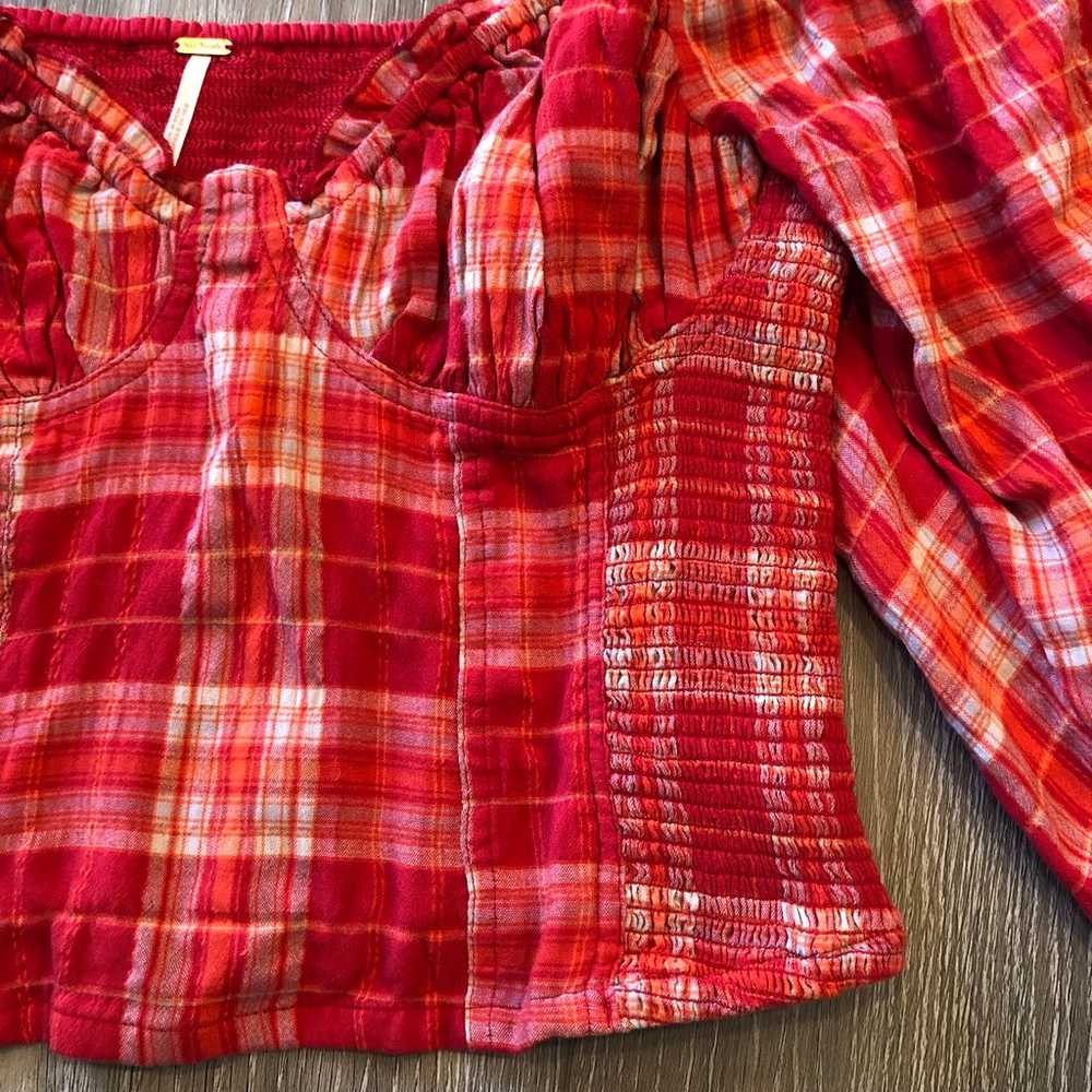 Free People Cherry Bomb Red Plaid Top Size Small - image 10