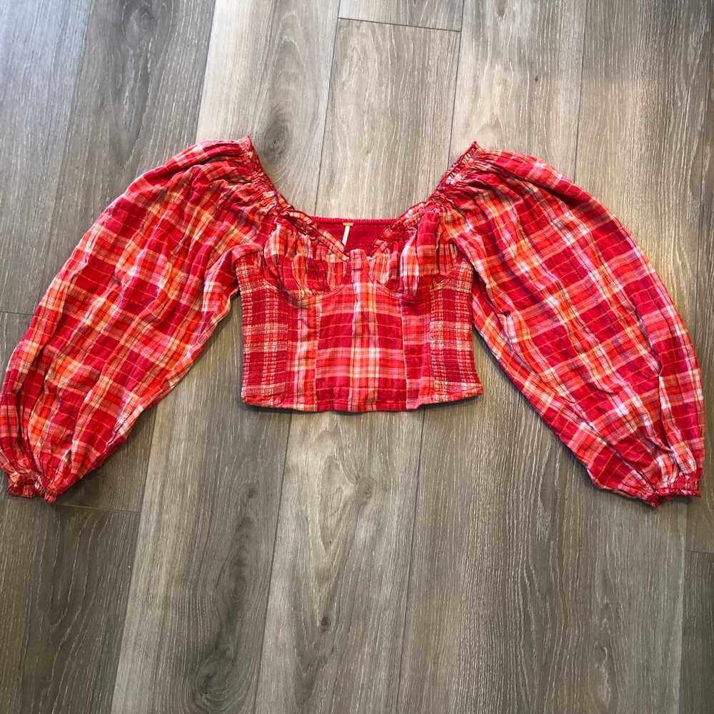 Free People Cherry Bomb Red Plaid Top Size Small - image 11