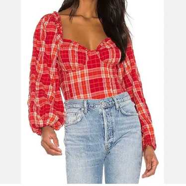 Free People Cherry Bomb Red Plaid Top Size Small - image 1