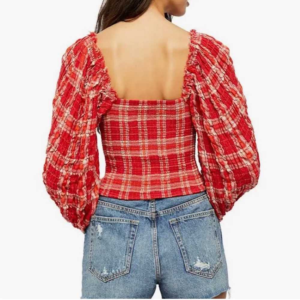 Free People Cherry Bomb Red Plaid Top Size Small - image 2