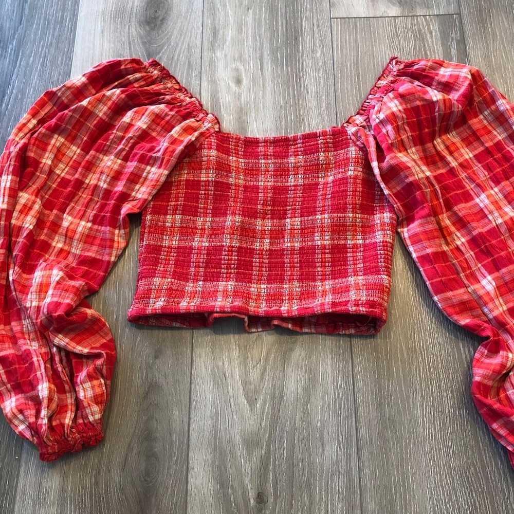 Free People Cherry Bomb Red Plaid Top Size Small - image 3