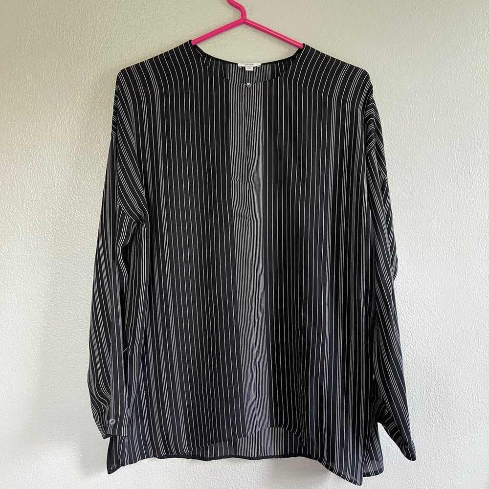 [Vince] Striped Silk Sheer Flowy Blouse- Black an… - image 3