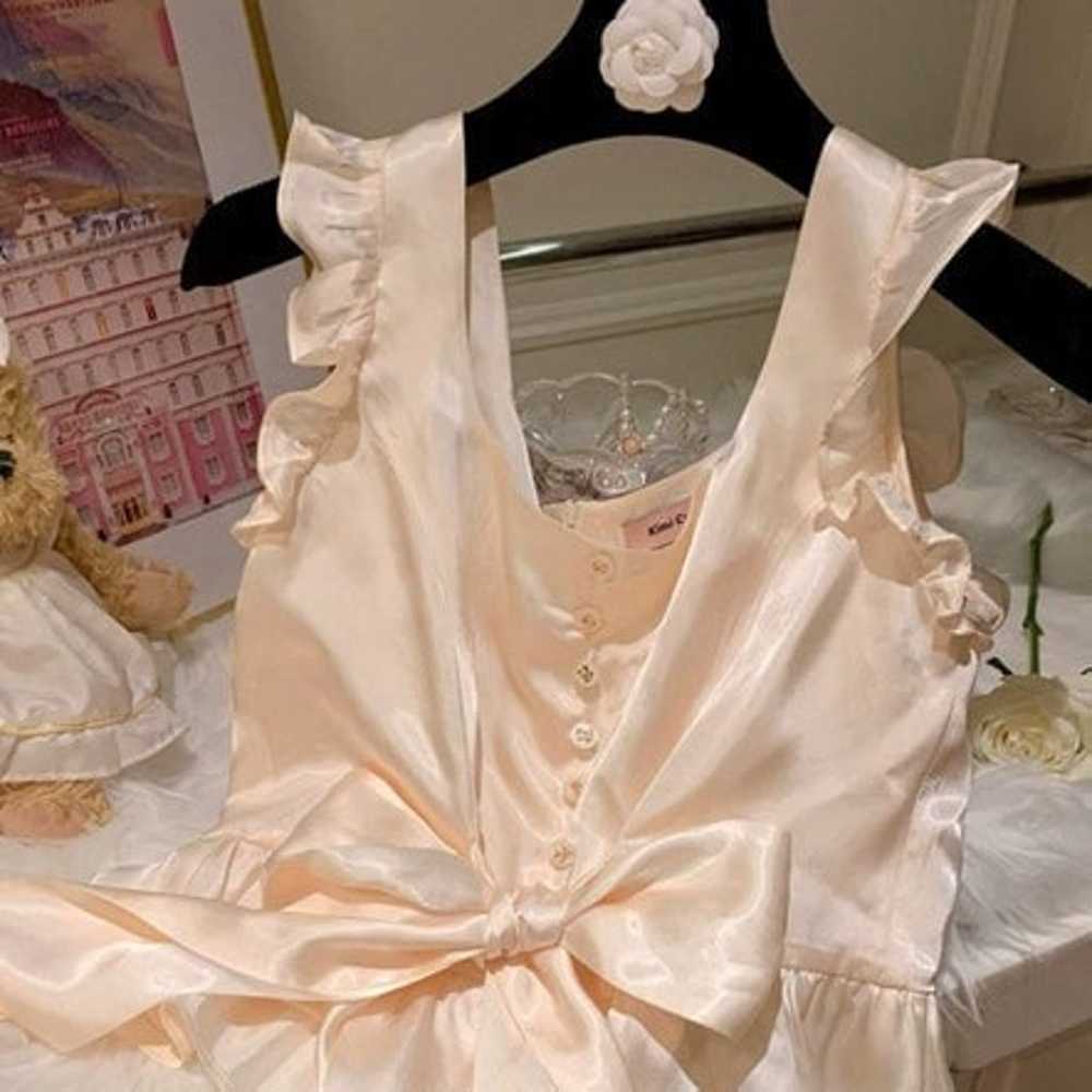 Japanese Kawaii Style Ivory Silky Ruffle Buttoned… - image 5