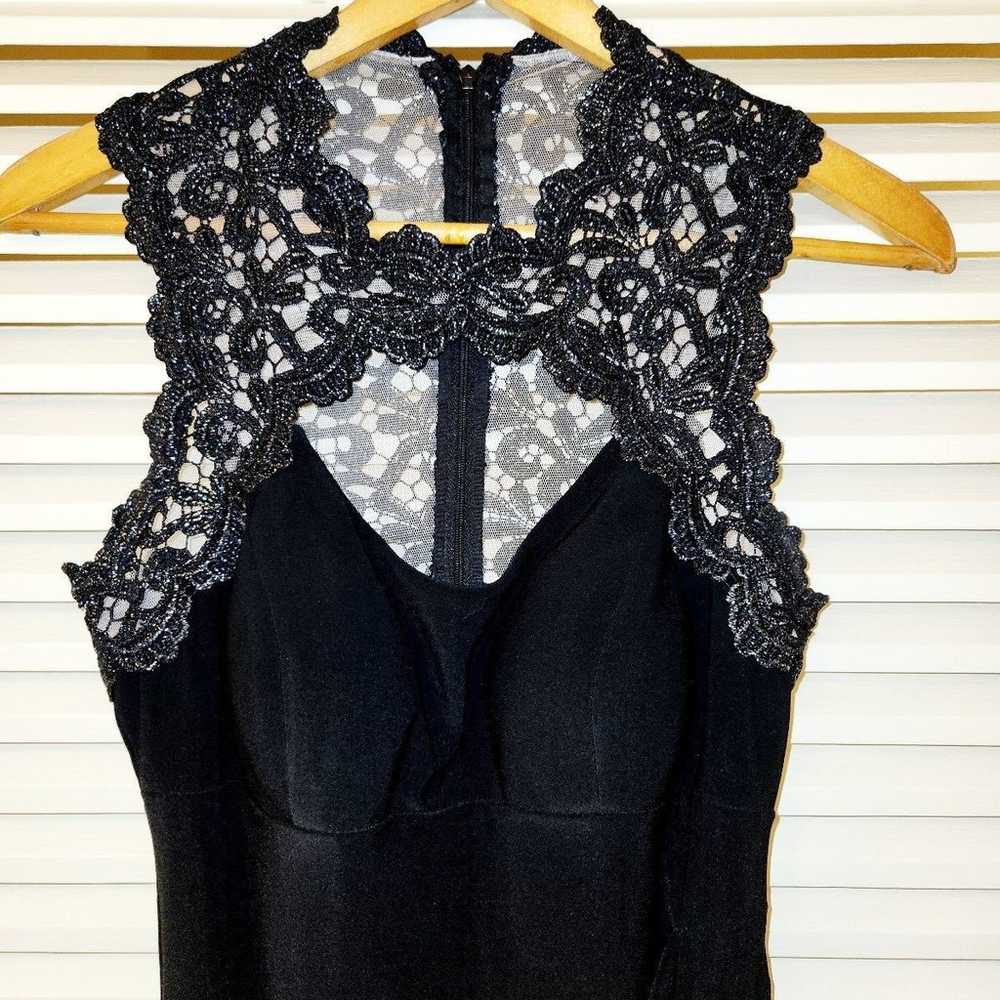 Cache Black Metallic Lace Keyhole Cocktail Dress - image 3