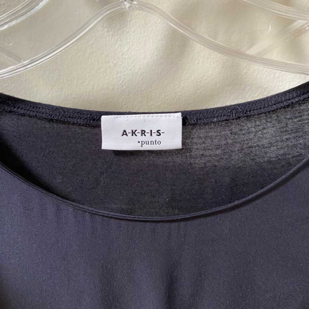 Akris Punto Silk Panel 3/4 Sleeve Navy Blouse 6 F… - image 3