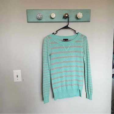 blue and grey striped sweater