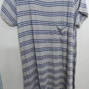 Womens Plus Size 2XL 2X Gray Blue Striped Pocket … - image 1