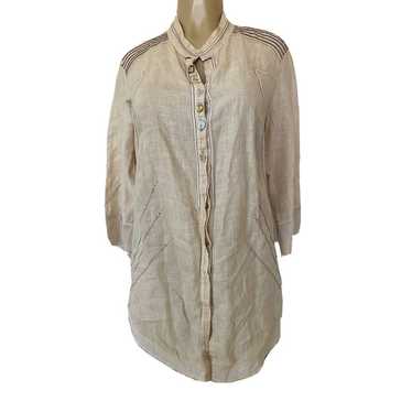 Elisa Cavaletti Linen Top Shirt Tunic Mixed Media… - image 1