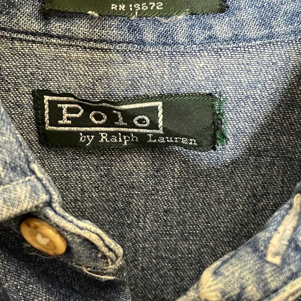 Vintage Polo Ralph Lauren  Denim Shirt/rain Flap … - image 9