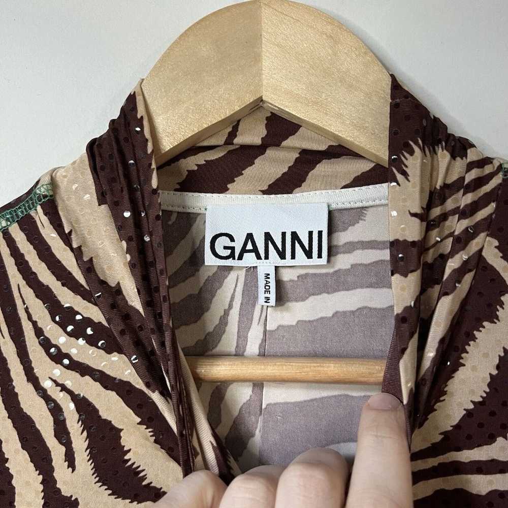 Ganni Women’s Top Size 42 Animal Print Sparkly Lo… - image 4