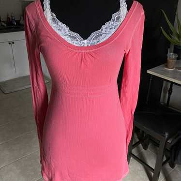 Y2k rare Abercrombie pink babydoll long sleeve to… - image 1
